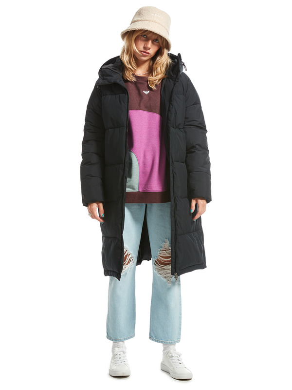 7 Test Of Time - Long Hooded Puffa Jacket for Women Black ERJJK03513 Roxy