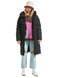 7 Test Of Time - Long Hooded Puffa Jacket for Women Black ERJJK03513 Roxy