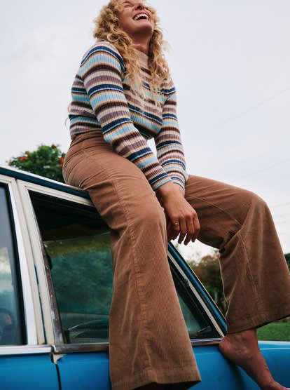 Surf On Cloud Cord - Corduroy Wide Leg Trousers for Women  ERJNP03678