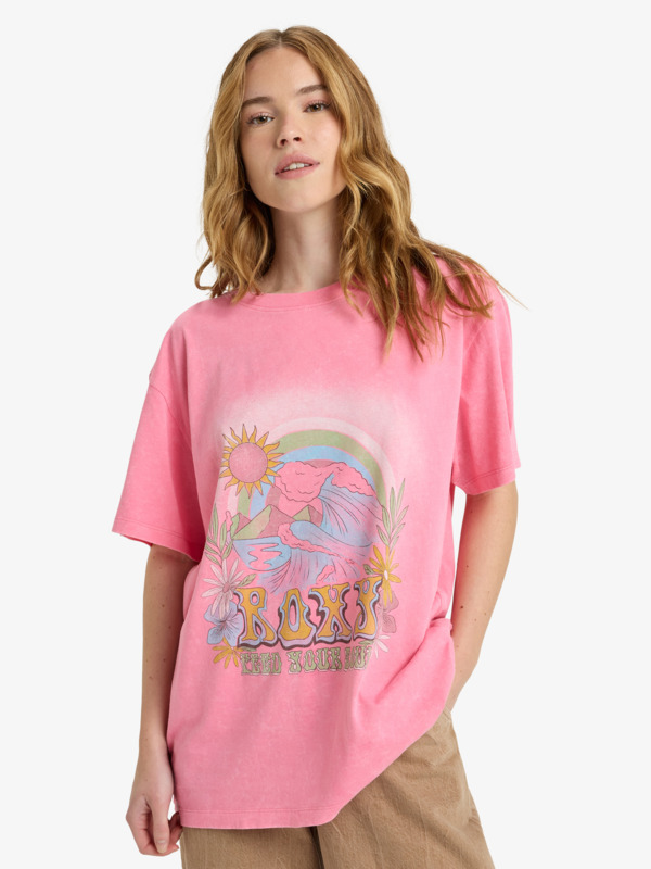0 Sunnyoversize Optic Wash - Oversized T-Shirt for Women Pink ERJZT06022 Roxy